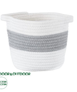 GloboStar® Artificial Garden KEFALONIA 20321 Διακοσμητικό Πλεκτό Καλάθι - Κασπώ Γλάστρα - Flower Pot Γκρι με Λευκό Φ20cm x Υ20cm