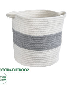 GloboStar® Artificial Garden KEFALONIA 20322 Διακοσμητικό Πλεκτό Καλάθι - Κασπώ Γλάστρα - Flower Pot Λευκό με Γκρι Φ25 x Υ25cm