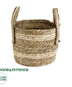 GloboStar® Artificial Garden NAXOS 20332 Διακοσμητικό Πλεκτό Καλάθι - Κασπώ Γλάστρα - Flower Pot Μπεζ με Καφέ Φ25cm x Υ20cm