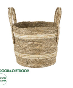 GloboStar® Artificial Garden NAXOS 20333 Διακοσμητικό Πλεκτό Καλάθι - Κασπώ Γλάστρα - Flower Pot Μπεζ με Καφέ Φ30cm x Υ26cm