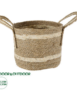 GloboStar® Artificial Garden NAXOS 20334 Διακοσμητικό Πλεκτό Καλάθι - Κασπώ Γλάστρα - Flower Pot Μπεζ με Καφέ Φ35cm x Υ30cm