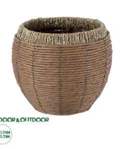 GloboStar® Artificial Garden AMORGOS 20337 Διακοσμητικό Πλεκτό Καλάθι - Κασπώ Γλάστρα - Flower Pot Μπεζ με Καφέ Φ25cm x Υ21cm