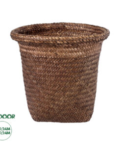 GloboStar® Artificial Garden SKIATHOS 20345 Διακοσμητικό Ψάθινο Καλάθι - Κασπώ Γλάστρα - Flower Pot Καφέ Φ24cm x Υ24cm