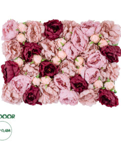 GloboStar® Artificial Garden ROSES STORY 20355 Τεχνητό Διακοσμητικό Πάνελ Λουλουδιών - Κάθετος Κήπος σύνθεση Ροζ & Βυσσινί Τριαντάφυλλα Μ40 x Π60 x Υ8cm