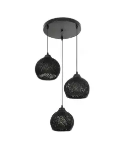 GLOBOSTAR® YASAM 203-0022 Vintage Κρεμαστό Φωτιστικό Οροφής με Ντουί 3 x E27 AC 220-240V IP20 - Μαύρο - Μ42 x Π42 x Υ54cm