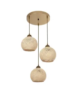 GLOBOSTAR® YASAM 203-0024 Vintage Κρεμαστό Φωτιστικό Οροφής με Ντουί 3 x E27 AC 220-240V IP20 - Μπεζ & Χρυσό - Μ42 x Π42 x Υ54cm
