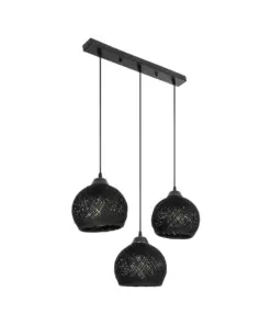 GLOBOSTAR® YASAM 203-0026 Vintage Κρεμαστό Φωτιστικό Οροφής με Ντουί 3 x E27 AC 220-240V IP20 - Μαύρο - Μ45 x Π18 x Υ30cm