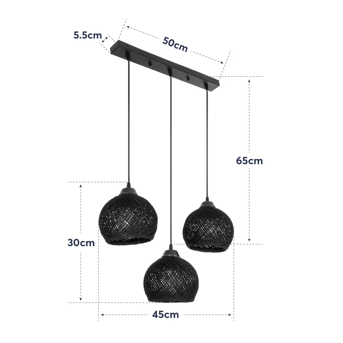 GLOBOSTAR® YASAM 203-0027 Vintage Κρεμαστό Φωτιστικό Οροφής με Ντουί 3 x E27 AC 220-240V IP20 - Λευκό - Μ45 x Π18 x Υ30cm - Image 12