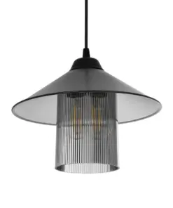 GLOBOSTAR® PROMO 203-0089 Μοντέρνο Κρεμαστό Φωτιστικό Οροφής με Ντουί 1 x E27 AC 220-240V IP20 - Μαύρο & Μαύρο Φιμέ - Μ25.5 x Π25.5 x Υ20cm