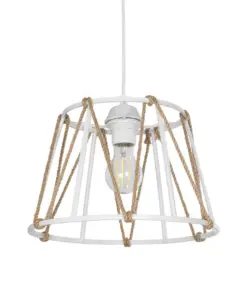 GLOBOSTAR® JUTE 203-0091 Μοντέρνο Κρεμαστό Φωτιστικό Οροφής με Ντουί 1 x E27 AC 220-240V IP20 - Λευκό & Μπεζ - Μ30 x Π30 x Υ23cm