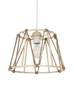 GLOBOSTAR® JUTE 203-0092 Μοντέρνο Κρεμαστό Φωτιστικό Οροφής με Ντουί 1 x E27 AC 220-240V IP20 - Μπεζ - Μ30 x Π30 x Υ23cm