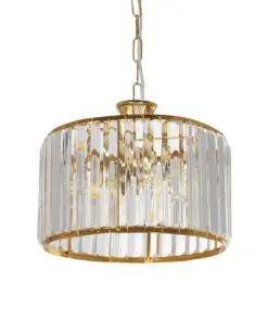 GLOBOSTAR® GLAMOROUS 203-0094 Κλασικό Κρεμαστό Φωτιστικό Οροφής με Ντουί 3 x E27 AC 220-240V IP20 - Χρυσό & Διάφανο - Μ28 x Π28 x Υ21.5cm