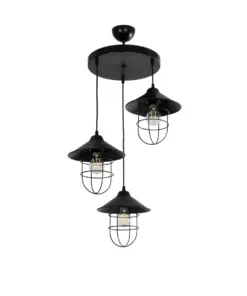 GLOBOSTAR® BLAZEO 203-0097 Vintage Κρεμαστό Φωτιστικό Οροφής με Ντουί 3 x E27 AC 220-240V IP20 - Μαύρο - Μ45 x Π45 x Υ45cm
