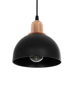 GLOBOSTAR® ΗUT 203-0145 Μοντέρνο Κρεμαστό Φωτιστικό Οροφής με Ντουί 1 x E27 AC 220-240V IP20 - Μάυρο & Χάλκινο - Μ18 x Π18 x Υ18cm