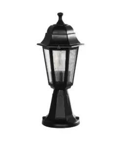 GloboStar® VITRO 203-0190 Vintage Επιδαπέδιο Φωτιστικό Φαναράκι Μονόφωτο 1 x E27 IP44 Μαύρο & Διάφανο Πλαστικό - Μ17 x Π17 x Υ40cm