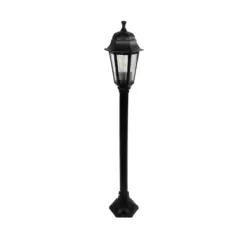 GloboStar® VITRO 203-0192 Vintage Επιδαπέδιο Φωτιστικό Κολωνάκι Κήπου Μονόφωτο 1 x E27 IP44 Μαύρο & Διάφανο Πλαστικό - Μ17 x Π17 x Υ100cm