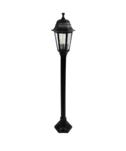 GloboStar® VITRO 203-0192 Vintage Επιδαπέδιο Φωτιστικό Κολωνάκι Κήπου Μονόφωτο 1 x E27 IP44 Μαύρο & Διάφανο Πλαστικό - Μ17 x Π17 x Υ100cm