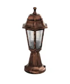 GloboStar® VITRO 203-0195 Vintage Επιδαπέδιο Φωτιστικό Φαναράκι Μονόφωτο 1 x E27 IP44 Χάλκινο & Διάφανο Πλαστικό - Μ17 x Π17 x Υ40cm