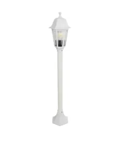 GloboStar® VITRO 203-0202 Vintage Επιδαπέδιο Φωτιστικό Κολωνάκι Κήπου Μονόφωτο 1 x E27 IP44 Λευκό & Διάφανο Πλαστικό - Μ17 x Π17 x Υ100cm