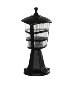 GloboStar® ZARDIN 203-0205 Vintage Επιδαπέδιο Φωτιστικό Φαναράκι Μονόφωτο 1 x E27 IP44 Μαύρο & Διάφανο Πλαστικό - Μ17 x Π17 x Υ35cm