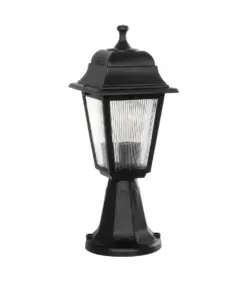 GloboStar® SOLME 203-0210 Vintage Επιδαπέδιο Φωτιστικό Φαναράκι Μονόφωτο 1 x E27 IP44 Μαύρο & Διάφανο Πλαστικό - Μ22 x Π22 x Υ40cm