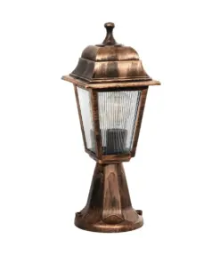 GloboStar® SOLME 203-0215 Vintage Επιδαπέδιο Φωτιστικό Φαναράκι Μονόφωτο 1 x E27 IP44 Χάλκινο & Διάφανο Πλαστικό - Μ22 x Π22 x Υ40cm