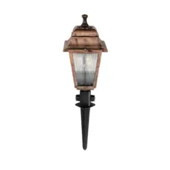 GloboStar® SOLME 203-0218 Vintage Καρφωτό Φωτιστικό Φαναράκι Μονόφωτο 1 x E27 IP44 Χάλκινο & Διάφανο Πλαστικό - Μ22 x Π22 x Υ35cm