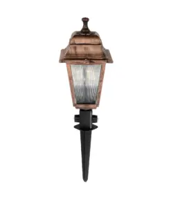 GloboStar® SOLME 203-0218 Vintage Καρφωτό Φωτιστικό Φαναράκι Μονόφωτο 1 x E27 IP44 Χάλκινο & Διάφανο Πλαστικό - Μ22 x Π22 x Υ35cm