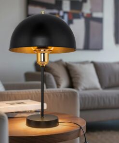 GLOBOSTAR® GAZETA 203-0299 Μοντέρνο Επιτραπέζιο Φωτιστικό Πορτατίφ με Ντουί 1 x E27 AC 220-240V IP20 – Μαύρο & Χρυσό – Μ25 x Π25 x Υ39cm