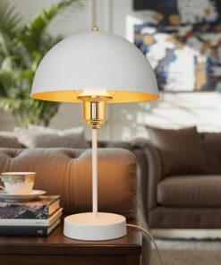 GLOBOSTAR® GAZETA 203-0302 Μοντέρνο Επιτραπέζιο Φωτιστικό Πορτατίφ με Ντουί 1 x E27 AC 220-240V IP20 – Λευκό & Χρυσό – Μ25 x Π25 x Υ39cm