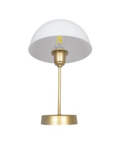 GLOBOSTAR® GAZETA 203-0304 Μοντέρνο Επιτραπέζιο Φωτιστικό Πορτατίφ με Ντουί 1 x E27 AC 220-240V IP20 – Λευκό Δίαφανο & Μπρονζέ – Μ25 x Π25 x Υ39cm
