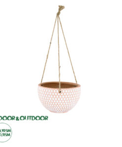 GloboStar® Artificial Garden CHIOS 20462 Κρεμαστό Πήλινο Κεραμικό Κασπώ Γλάστρα - Flower Pot Κεραμιδί με Λευκό Φ19.5cm x Υ11.5cm