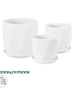 GloboStar® Artificial Garden KARPATHOS 20463 ΣΕΤ 3 Πήλινα Κεραμικά Κασπώ Γλάστρες - Flower Pots Λευκό A:Φ10cm x Υ10cm B:Φ13cm x Υ13.5cm C:Φ16cm x Υ16.5cm