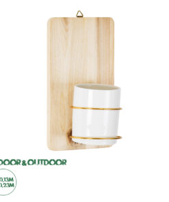 GloboStar® Artificial Garden IKARIA 20472 Επιτοίχιο Πήλινο Κεραμικό Κασπώ Γλάστρα με Ξύλινη Βάση - Flower Pot Μπεζ με Λευκό & Χρυσό Φ13cm x Υ23cm