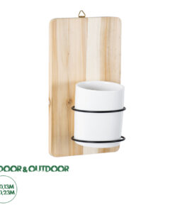 GloboStar® Artificial Garden SPETSES 20473 Επιτοίχιο Πήλινο Κεραμικό Κασπώ Γλάστρα με Ξύλινη Βάση - Flower Pot Μπεζ με Λευκό & Μαύρο Φ13cm x Υ23cm