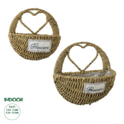GloboStar® Artificial Garden MALTA 20478 ΣΕΤ 2 Επιτοίχια Ρατάν Πλεκτά Κασπώ Γλάστρες - Flower Pots Μπεζ A:Φ24cm x Υ14cm B:Φ30cm x Υ26cm