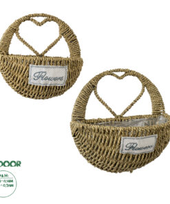 GloboStar® Artificial Garden MALTA 20478 ΣΕΤ 2 Επιτοίχια Ρατάν Πλεκτά Κασπώ Γλάστρες - Flower Pots Μπεζ A:Φ24cm x Υ14cm B:Φ30cm x Υ26cm