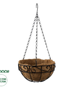 GloboStar® Artificial Garden KARYSTOS 20483 Κρεμαστό Κασπώ Γλάστρα - Flower Pot από Φλοιό Καρύδας Καφέ με Μαύρο Φ25cm x Υ15cm