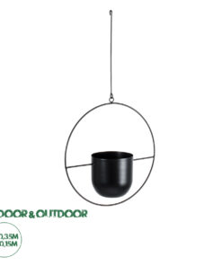 GloboStar® Artificial Garden TILOS 20485 Κρεμαστό Μεταλλικό Κασπώ Γλάστρα - Flower Pot Μαύρο Φ35cm x Υ15cm