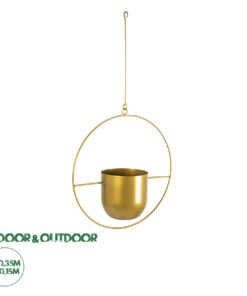 GloboStar® Artificial Garden TILOS 20486 Κρεμαστό Μεταλλικό Κασπώ Γλάστρα - Flower Pot Χρυσό Φ35cm x Υ15cm