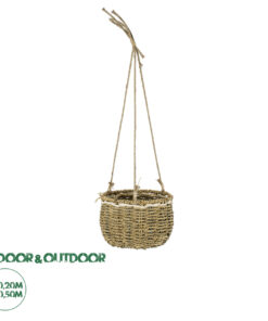 GloboStar® Artificial Garden POROS 20489 Κρεμαστό Πλεκτό Καλάθι - Κασπώ Γλάστρα - Flower Pot Μπεζ Φ20cm x Υ50cm