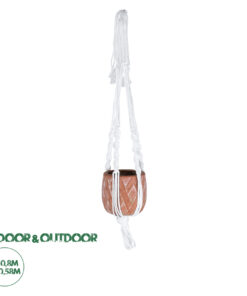 GloboStar® Artificial Garden PSERIMOS 20492 Κρεμαστό Πήλινο Κεραμικό Κασπώ Γλάστρα - Flower Pot Κεραμιδί με Μακραμέ Φ8cm x Υ58cm