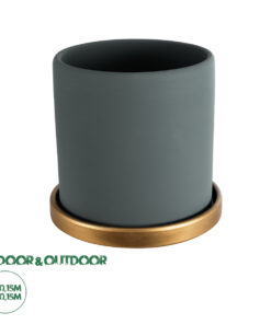 GloboStar® Artificial Garden NAPOLI 20494 Διακοσμητικό Κεραμικό Κασπώ Γλάστρα - Flower Pot Γκρι Πράσινο με Χρυσό Φ15 x Υ15cm