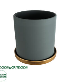 GloboStar® Artificial Garden NAPOLI 20495 Διακοσμητικό Κεραμικό Κασπώ Γλάστρα - Flower Pot Γκρι Πράσινο με Χρυσό Φ20 x Υ20cm