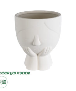 GloboStar® Artificial Garden TOKYO 20496 Διακοσμητικό Κεραμικό Κασπώ Γλάστρα - Flower Pot Λευκό Φ16 x Υ19cm