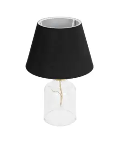 GLOBOSTAR® TRANS 204-0054 Μοντέρνο Επιτραπέζιο Φωτιστικό Πορτατίφ με Ντουί 1 x E27 AC 220-240V IP20 - Διάφανο & Μαύρο - Μ22 x Π22 x Υ34cm