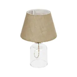 GLOBOSTAR® TRANS 204-0055 Μοντέρνο Επιτραπέζιο Φωτιστικό Πορτατίφ με Ντουί 1 x E27 AC 220-240V IP20 - Διάφανο & Μπεζ - Μ22 x Π22 x Υ34cm