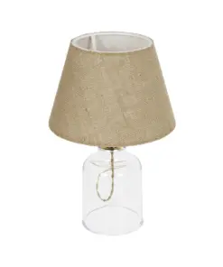 GLOBOSTAR® TRANS 204-0055 Μοντέρνο Επιτραπέζιο Φωτιστικό Πορτατίφ με Ντουί 1 x E27 AC 220-240V IP20 - Διάφανο & Μπεζ - Μ22 x Π22 x Υ34cm