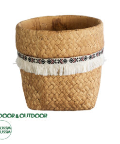 GloboStar® Artificial Garden MONTANA 20504 Διακοσμητικό Κεραμικό Κασπώ Γλάστρα - Flower Pot Καφέ με Λευκή Υφασμάτινη Κορδέλα και Μαύρες - Κόκκινες Λεπτομέρειες Φ16.5 x Υ15.5cm