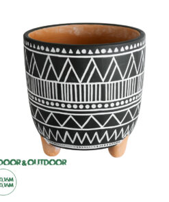 GloboStar® Artificial Garden NAIROBI 20509 Διακοσμητικό Κεραμικό Κασπώ Γλάστρα - Flower Pot Μαύρο με Λευκό Φ16 x Υ16cm